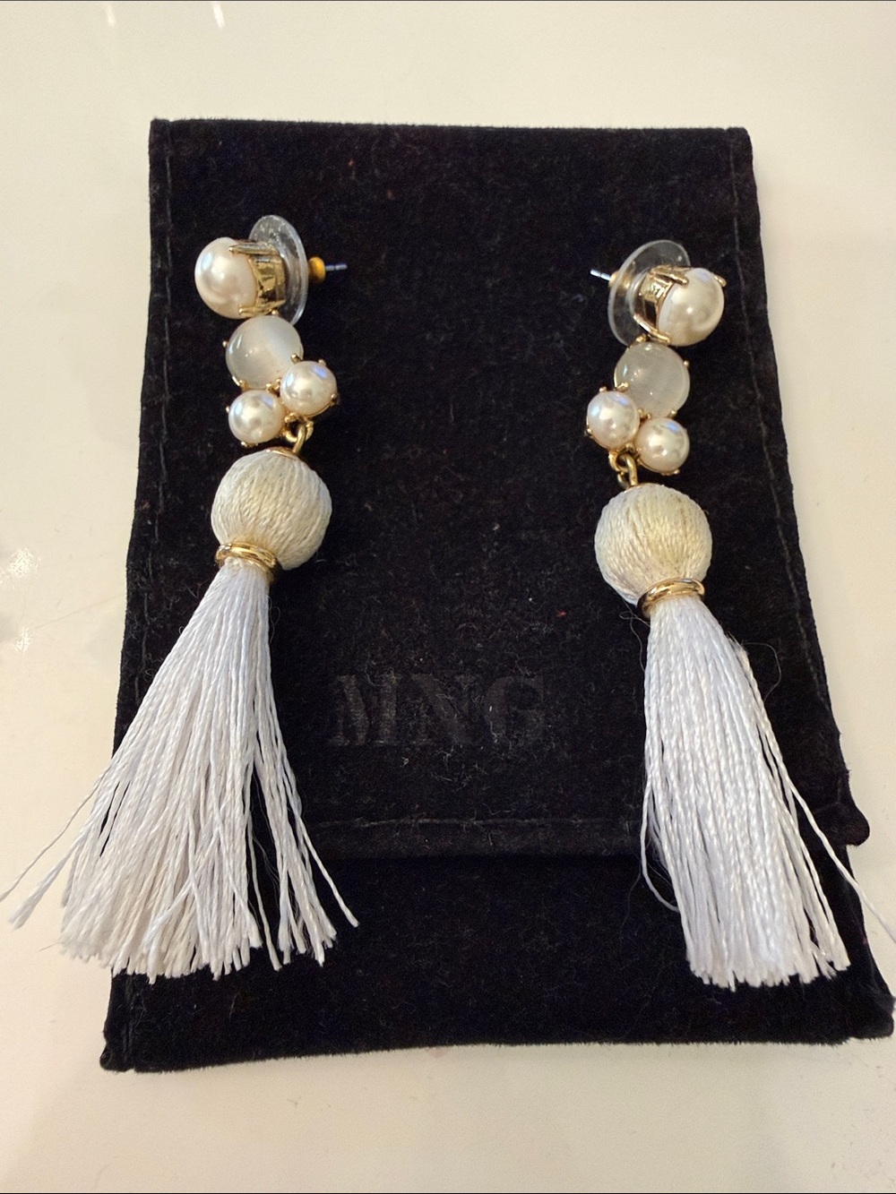 Mango Cream Tassel Pearl Drop Earrings